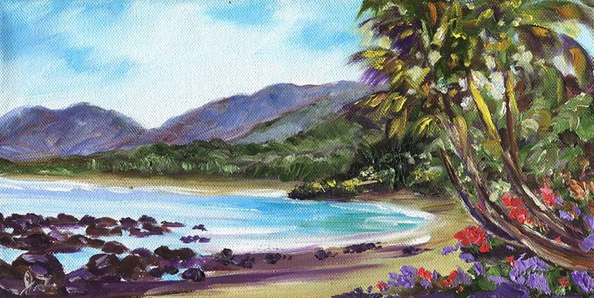 851x428 Kauai North Shore Hidden Beach 12x6 Oil - Beach Oil Painting