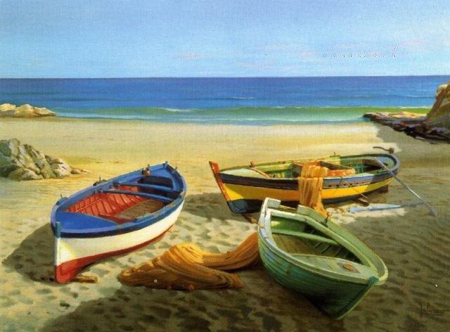 640x472 2018 Mediterranean Oil Painting Sea And Beach Ship Still Life Oil - Beach Oil Painting