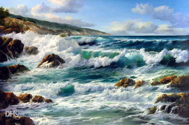 635x421 Attractive Sea Wave Hit Beach Oil Painting Completely Handmade Oil - Beach Oil Painting