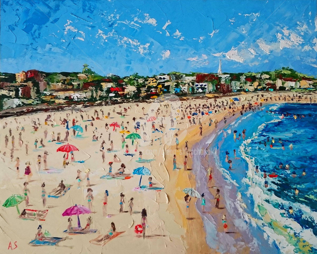 1200x962 Bondi Beach Original Oil Painting Framed (Alena Shymchonak) - Beach Oil Painting