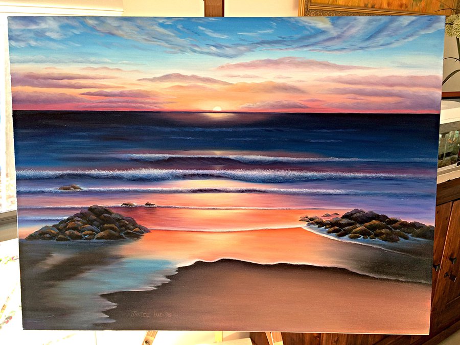 900x675 Cliched Sunset Beach Painting By Chiitters - Beach Painting