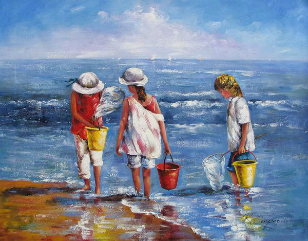 600x469 Hand Painted High Quality Abstract Art, The Beach Figure Painting - Beach Painting For Kids