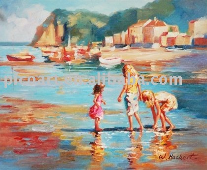 420x345 Kid(Children) Oil Painting,beach Scene - Beach Painting For Kids