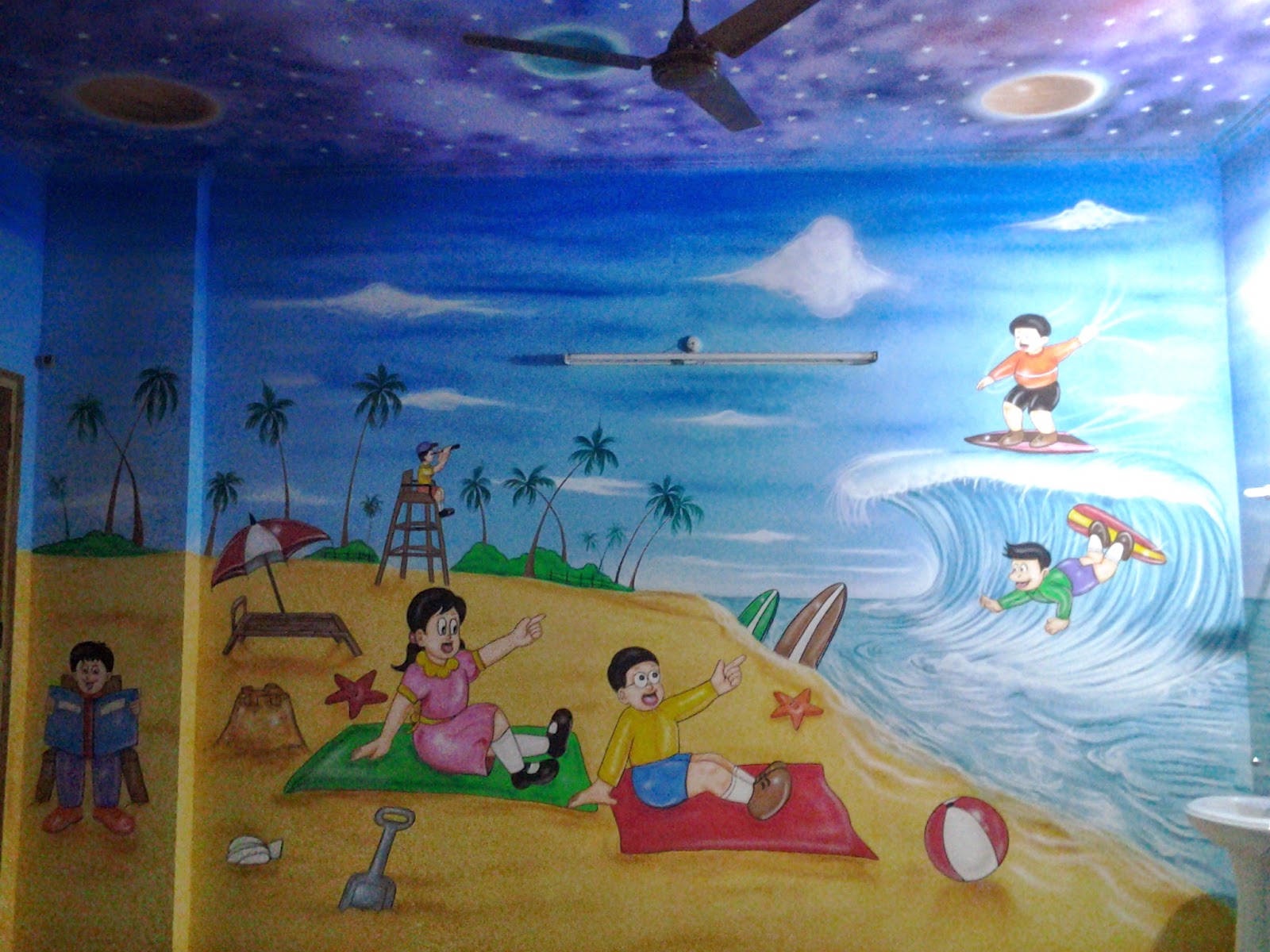 1600x1200 Play School Wall Paintingcartoon Paintingkids Room Painting - Beach Painting For Kids