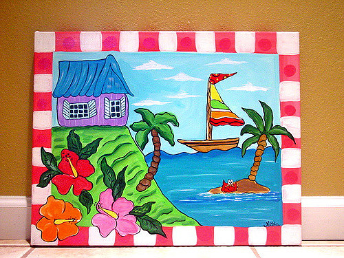 500x375 Tropical Beach Ocean Sea Painting Kids Wall Art Canvas - Beach Painting For Kids