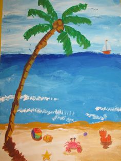 236x314 3rd Grade Palm Tree Silhouette Painting On Canvas Board 9 X 12 - Beach Painting For Kids