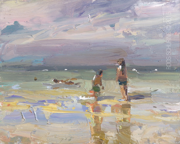 600x480 Beach Painting Kids On The Beach Morning Light - Beach Painting For Kids