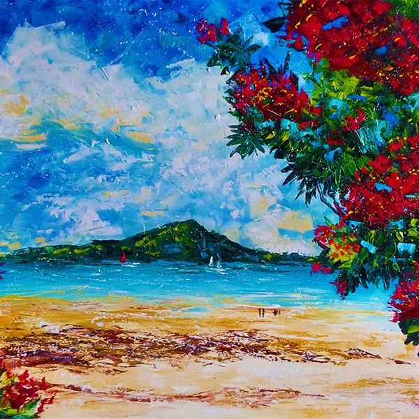 600x600 Crimson Tree Large Beach Painting Ekaterina Chernova - Beach Painting Images