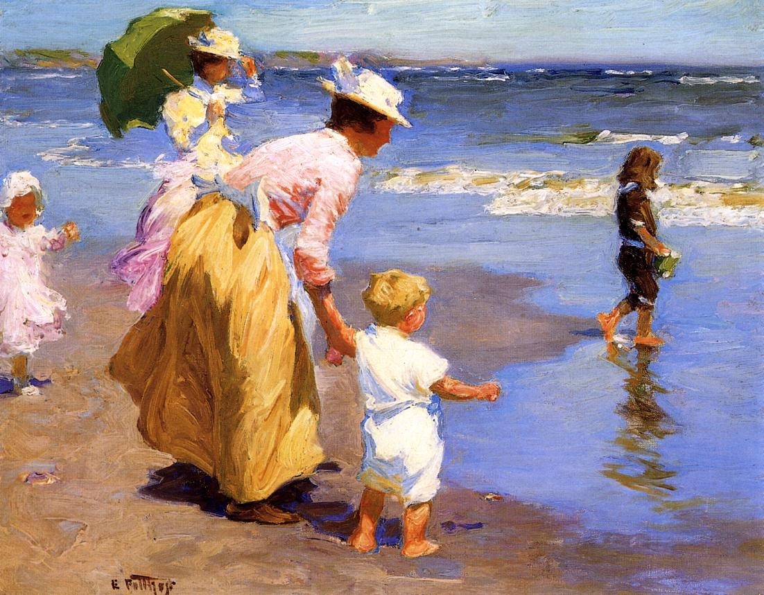 1102x859 Edward Henry Potthast At The Beach Painting Best Paintings For Sale - Beach Painting Images