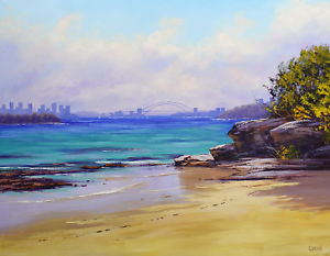 300x233 Milk Beach Sydney Harbour Original Art Large Beach Painting - Beach Painting Images