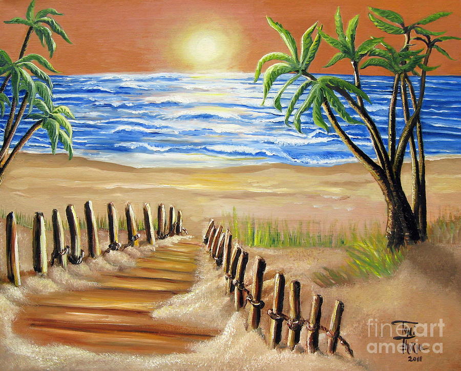 900x724 The Palm Tree Beach Painting By Toni Thorne - Beach Painting Images