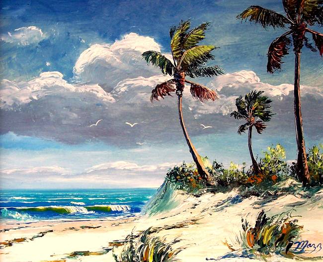 650x527 Tropical Beach Bluffs By Mazz Original Paintings - Beach Painting Images