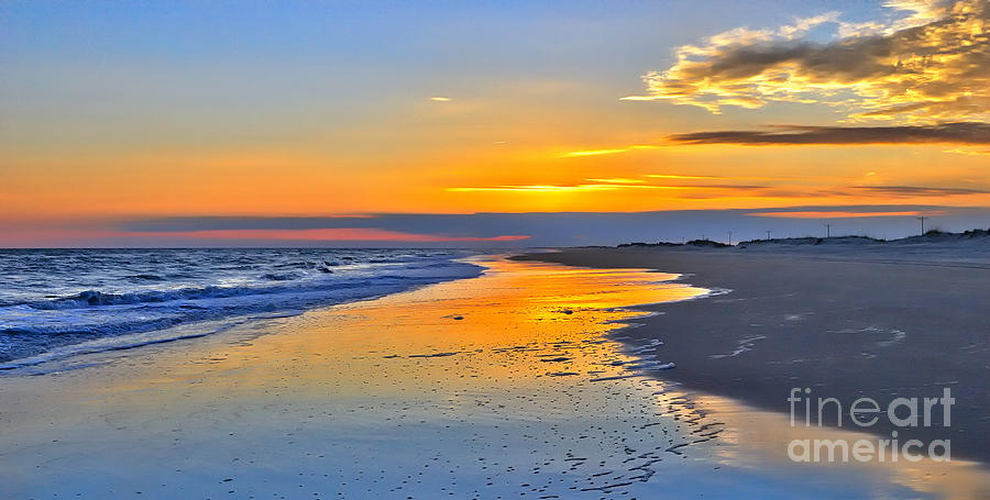 900x455 Smooth Sunset On Ocracoke Outer Banks Painting By Dan Carmichael - Beach Painting Obx