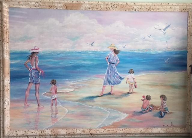 640x460 Dom Mingolla Original Oil Painting On Canvas Beach Scene 75 X 54 - Beach Scene Painting