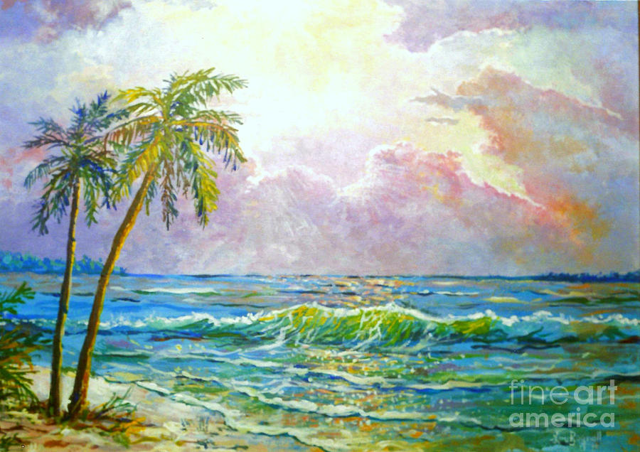 900x636 Florida Beach Scene Painting By Lou Ann Bagnall - Beach Scene Painting