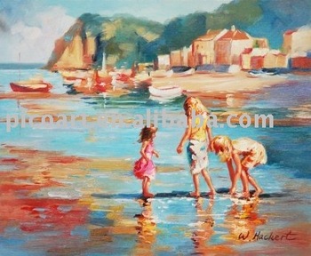 350x288 Kid(Children) Oil Painting,beach Scene - Beach Scene Painting