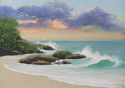 400x282 Limited Edition Signed Brazilian Beach Scene Painting - Beach Scene Painting