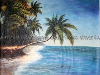 400x299 Oil Paintings Landscape Tropical Island Beach Scene Bent Coconut - Beach Scene Painting