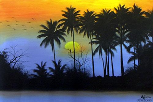 500x333 Oriental Paintings Jungle Silhouette - Beach Silhouette Painting