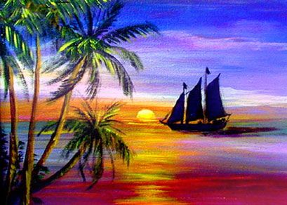 409x292 Sunset Paintings By Janis Stevens Panting Sunset - Beach Silhouette Painting