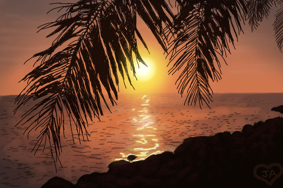 900x600 Beach Silhouette By Guitarzan Jared - Beach Silhouette Painting