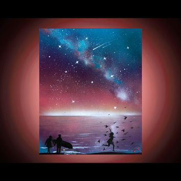 354x354 Father Daughter Silhouette Art - Beach Silhouette Painting