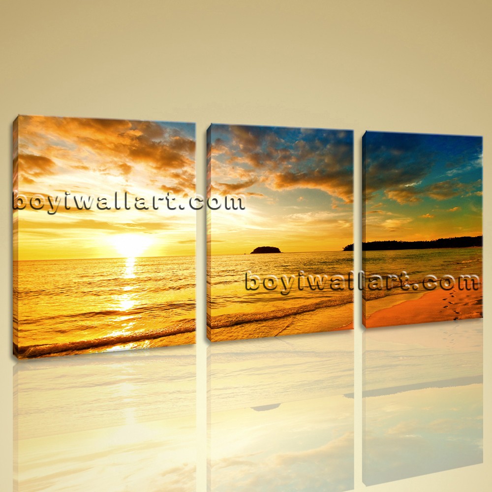 1000x1000 Large Hawaii Beach Sunset Canvas Art Painting Living Room Triptych - Beach Sunset Canvas Painting
