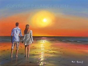 300x225 Pete Rumney Art Original Canvas Painting Summer Sun Beach Sunset - Beach Sunset Canvas Painting