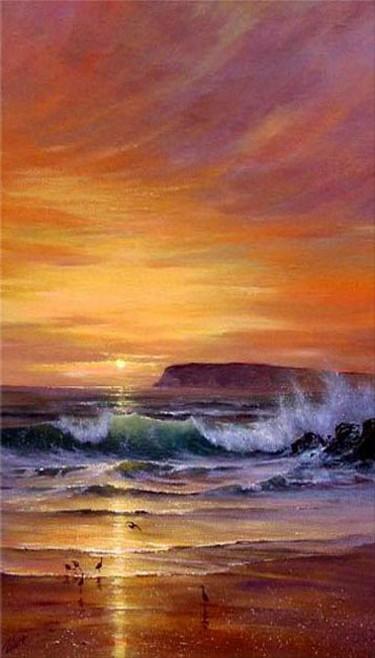 375x658 Sunset Painting, Canvas Art, Canvas Painting, Hawaii Beach - Beach Sunset Canvas Painting