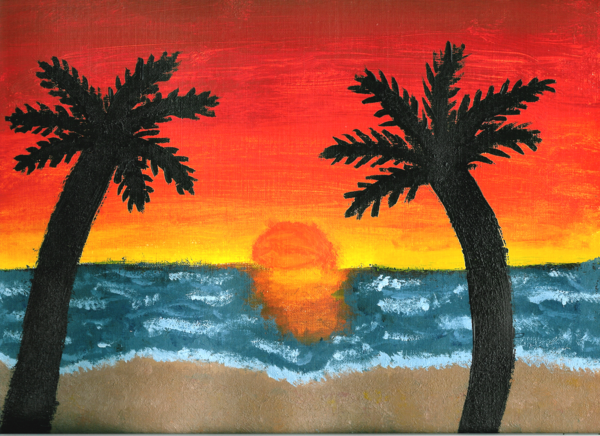 600x436 Sunset Beach Painting By Leah Sama - Beach Sunset Painting
