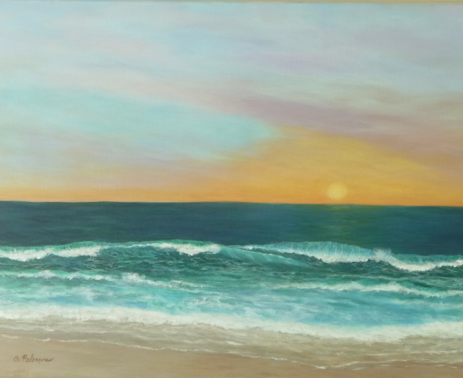 1600x1308 Beach Sunset Painting Amber Palomares Coastal And Nature Paintings - Beach Sunset Painting