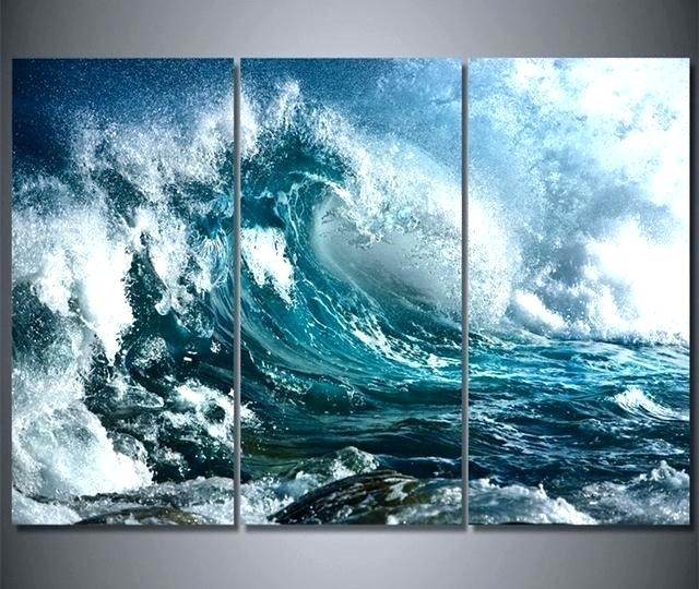 640x540 Ocean Wall Art 3 Panel Canvas Blue Sea Waves Painting The Picture - Beach Themed Painting