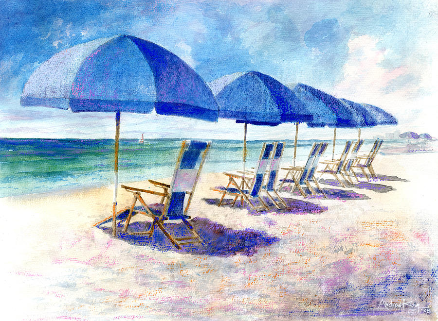 900x661 Beach Umbrellas Painting By Andrew King - Beach Umbrella Painting