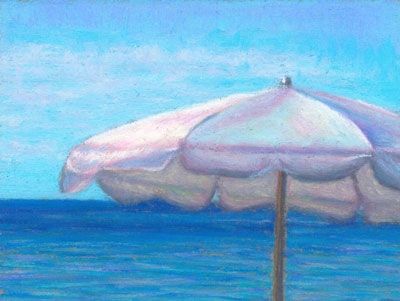 400x301 Daily Painting Miniature Seascape, Beach Umbrella Original Art - Beach Umbrella Painting
