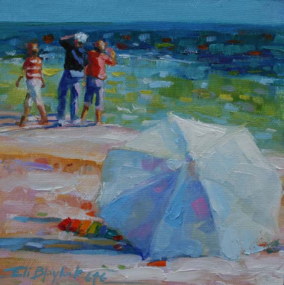 576x578 Daily Paintings By Elizabeth Blaylock, American Impressionist Oil - Beach Umbrella Painting