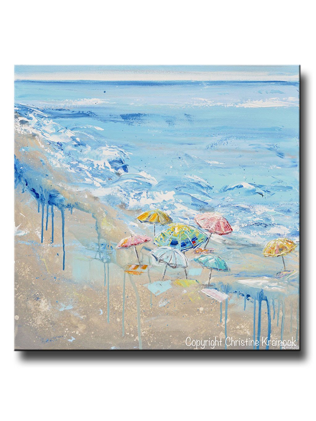 1024x1365 Original Art Abstract Painting Beach Umbrellas Blue Coastal Wall - Beach Umbrella Painting
