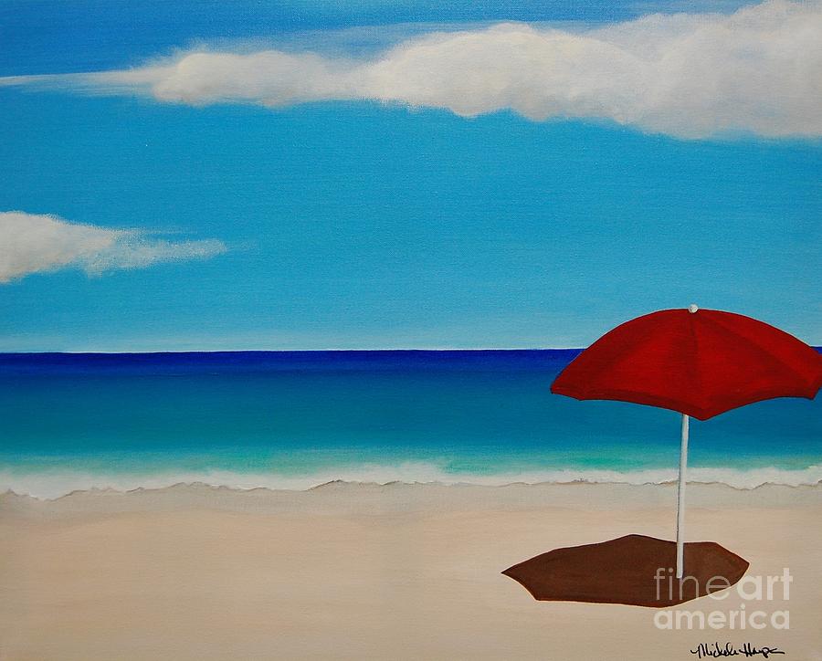 900x724 Red Beach Umbrella Painting By Michele Harps - Beach Umbrella Painting