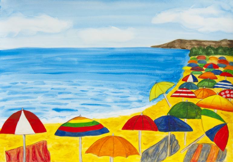 770x534 Saatchi Art Beach Umbrellas Painting By Irina Afonskaya - Beach Umbrella Painting