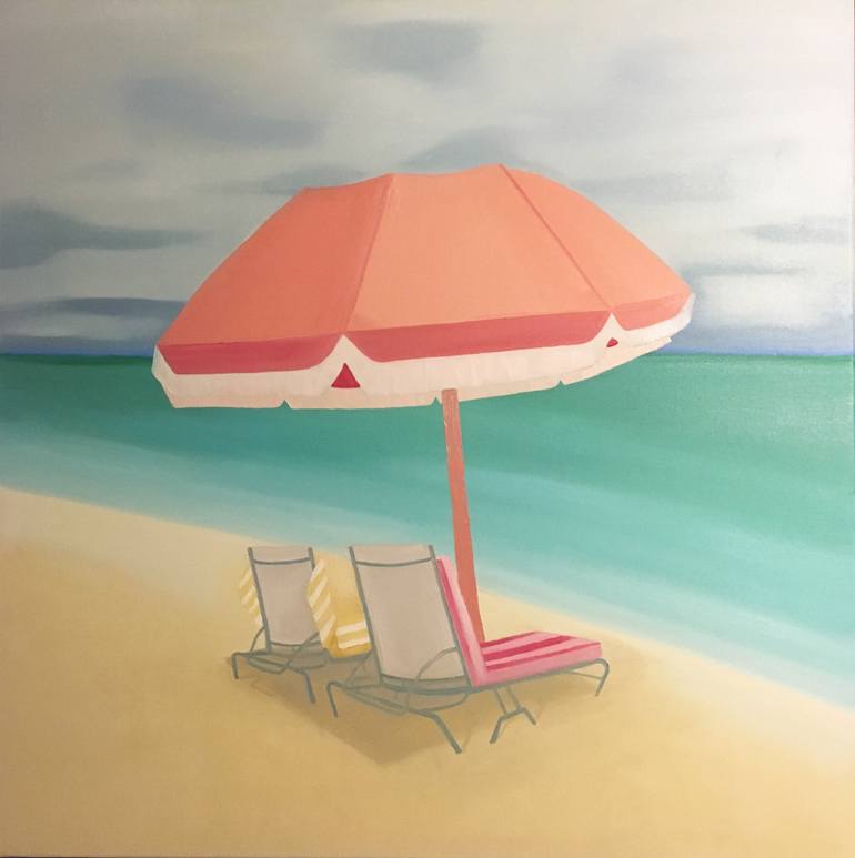 770x773 Saatchi Art Peach Beach Umbrella Painting By Diana Dzene - Beach Umbrella Painting