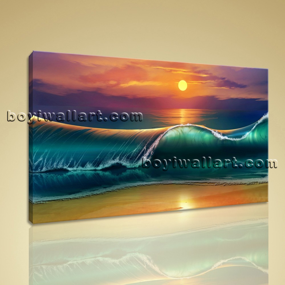1000x1000 Large Sunset Beach Waves Sea Wave Wall Abstract Painting Bedroom 1 - Beach Waves Painting
