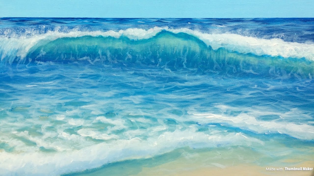 1280x720 Painting A Beach Wave W Sea Foam - Beach Waves Painting