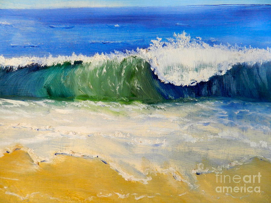 900x675 Watching The Wave As Come On The Beach Painting By Pamela Meredith - Beach Waves Painting