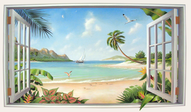 648x379 Beach Murals By Glenn Adkins In Florida Mural Artist - Beach Window Painting