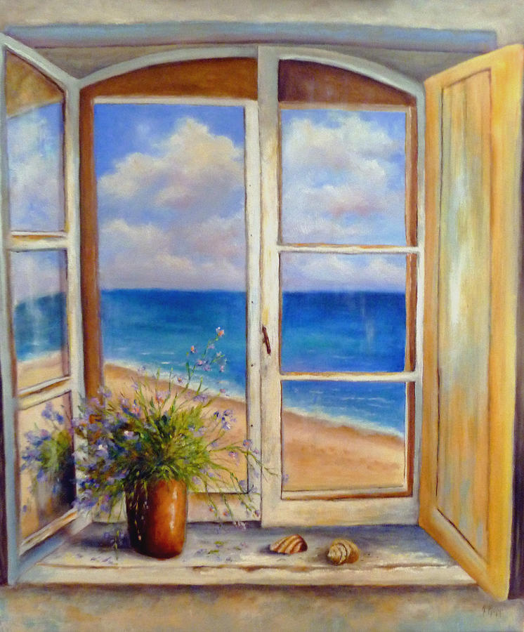 746x900 Beach Window Painting By Alexandra Kopp - Beach Window Painting