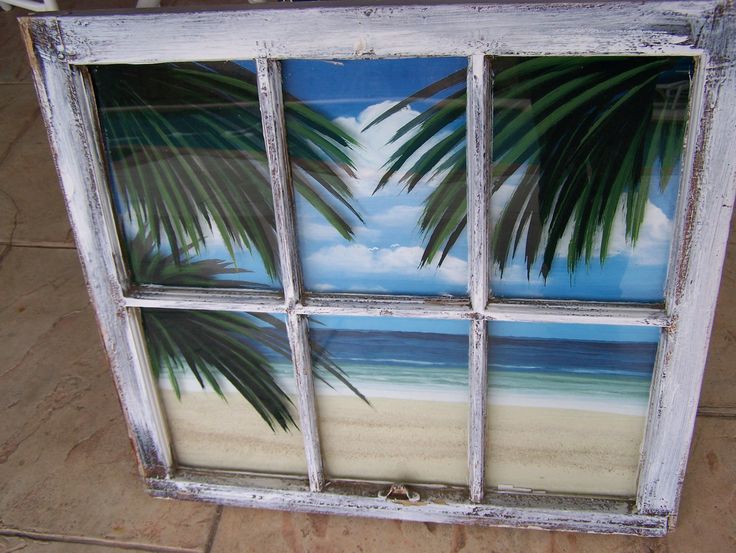 736x553 Painted Window Pane Ideas - Beach Window Painting