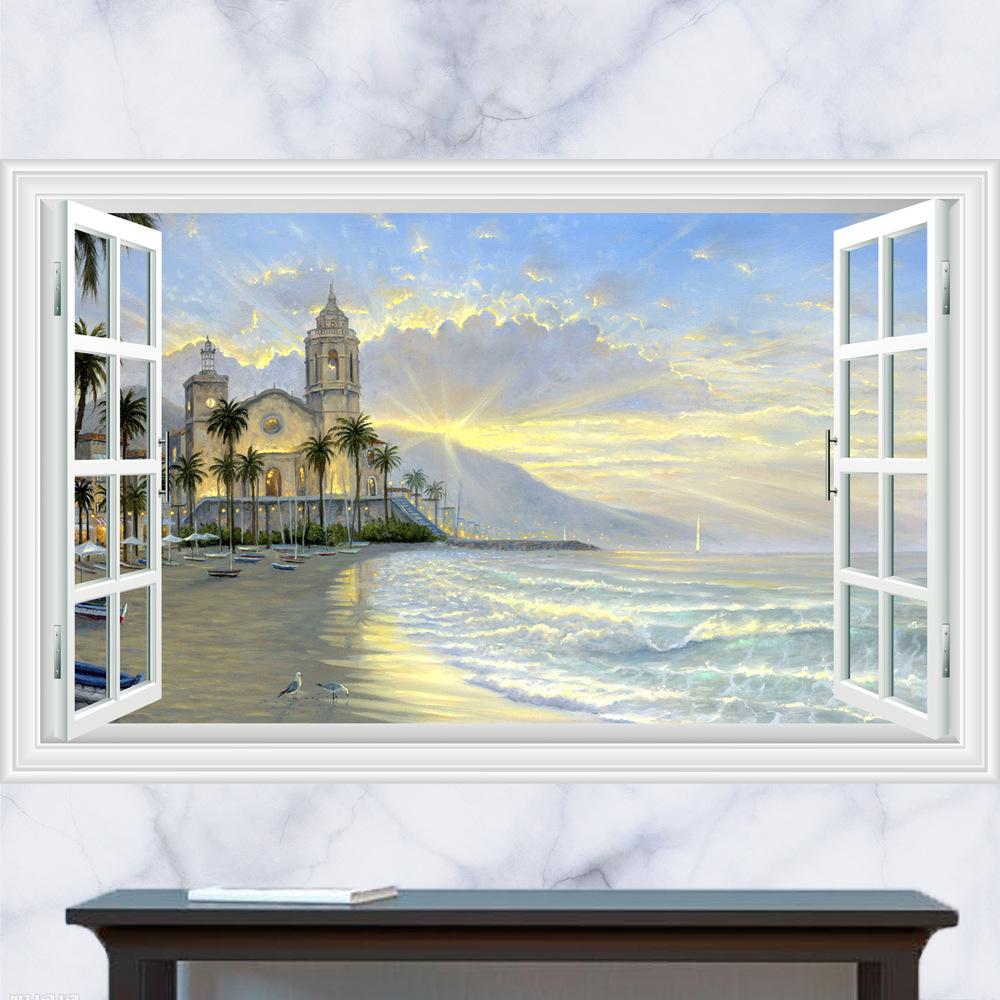1000x1000 Sunshine Beach Window View Wall Decor - Beach Window Painting