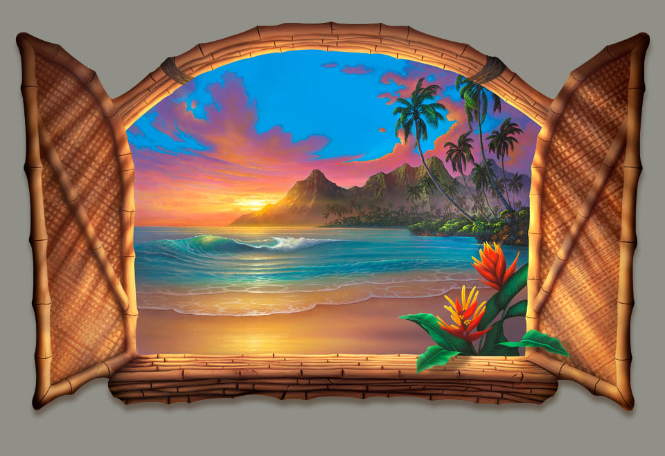 960x659 Window Paintings - Beach Window Painting