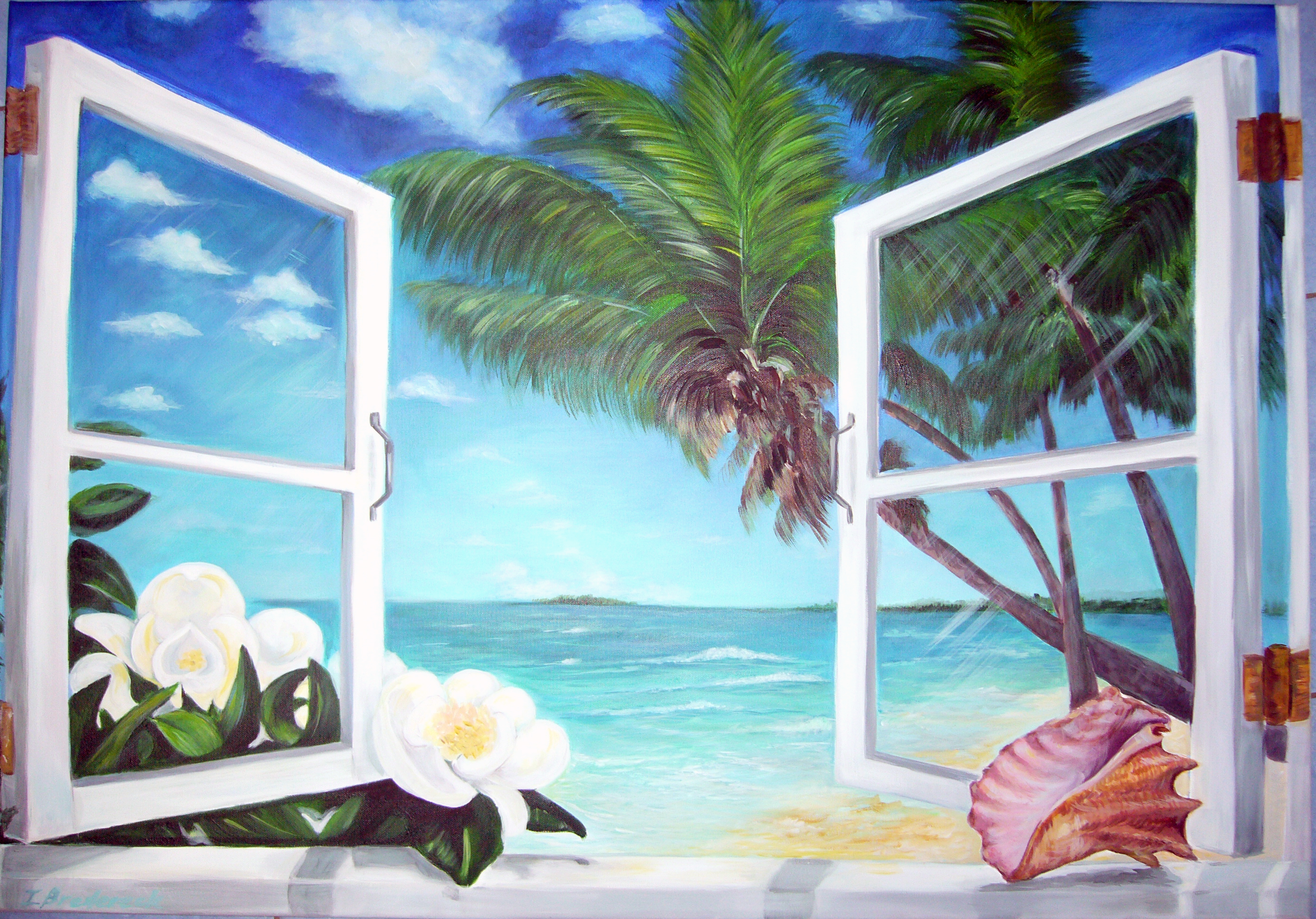 2784x1944 Abstract Window Beach Painting Wallpaper - Beach Window Painting