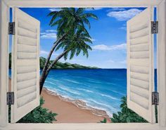 236x184 Acrylic Painting, Window, Beach, Seascape, Ocean View Backpacks - Beach Window Painting