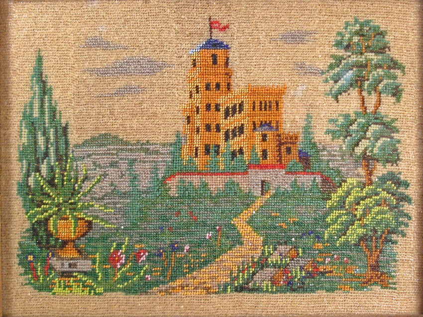 850x638 7696 English Victorian Multi Color Glass Bead Painting Of A Castle - Bead Painting